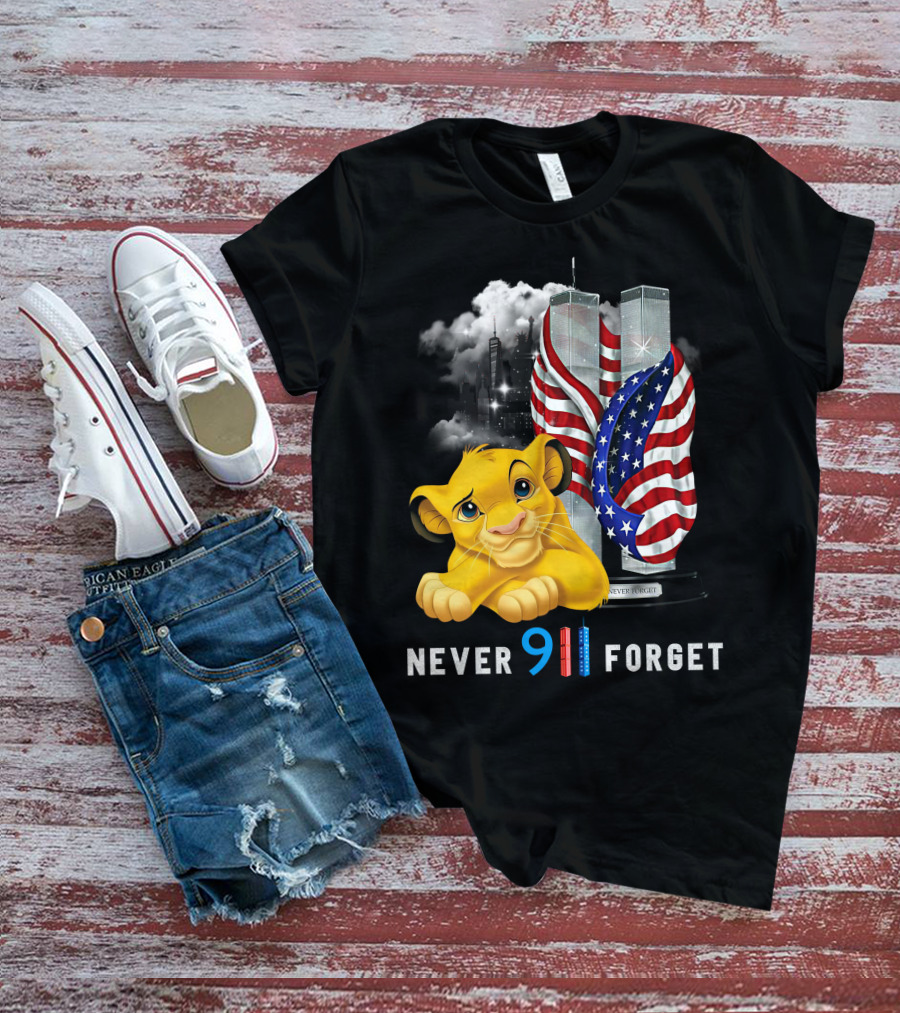 Simba-D Never 911 Forget Twin Towers American Flag T-Shirt