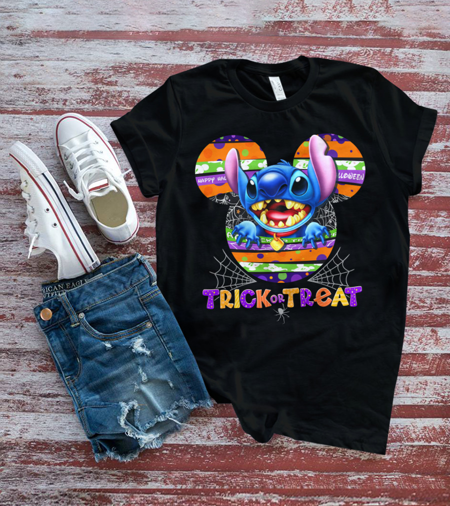 Stitch-D Happy Halloween Trick Or Treat Mickey Mouse Ears T-Shirt