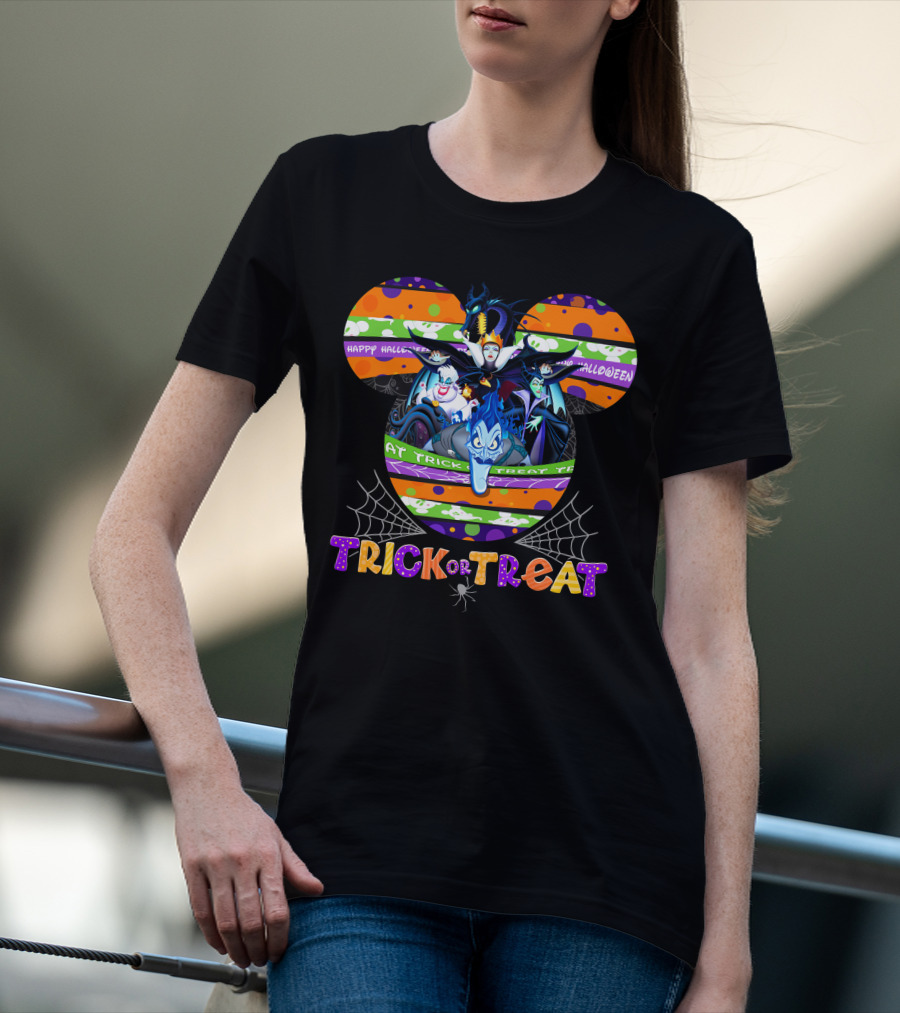 Trick Or Treat Happy Halloween Disney Villains Mickey Ears T-Shirt
