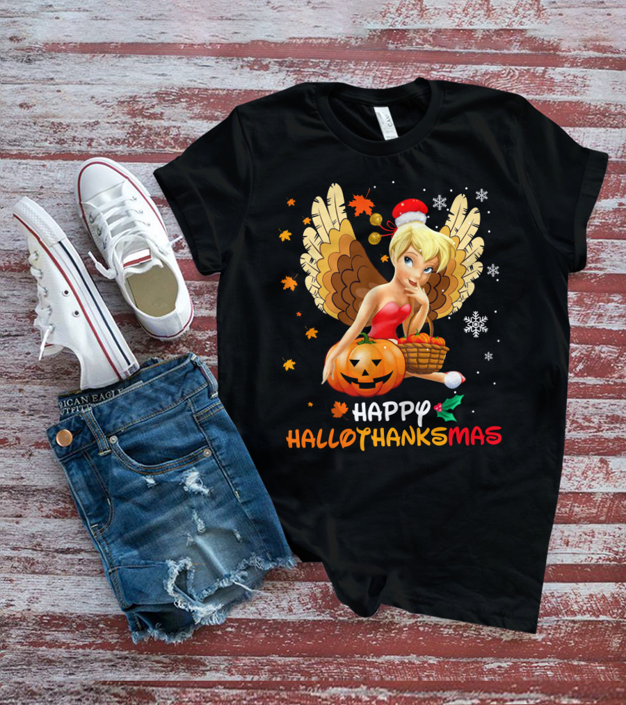 Happy Hallothanksmas Tinkerbell Pumpkin Snowflakes T-Shirt