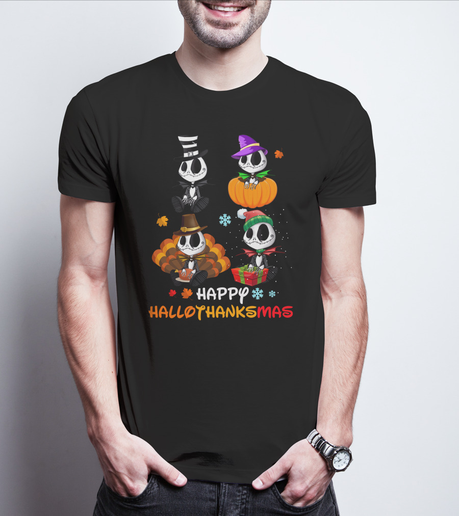 Happy Hallothanksmas Jack Skellington Halloween Thanksgiving Christmas T-Shirt