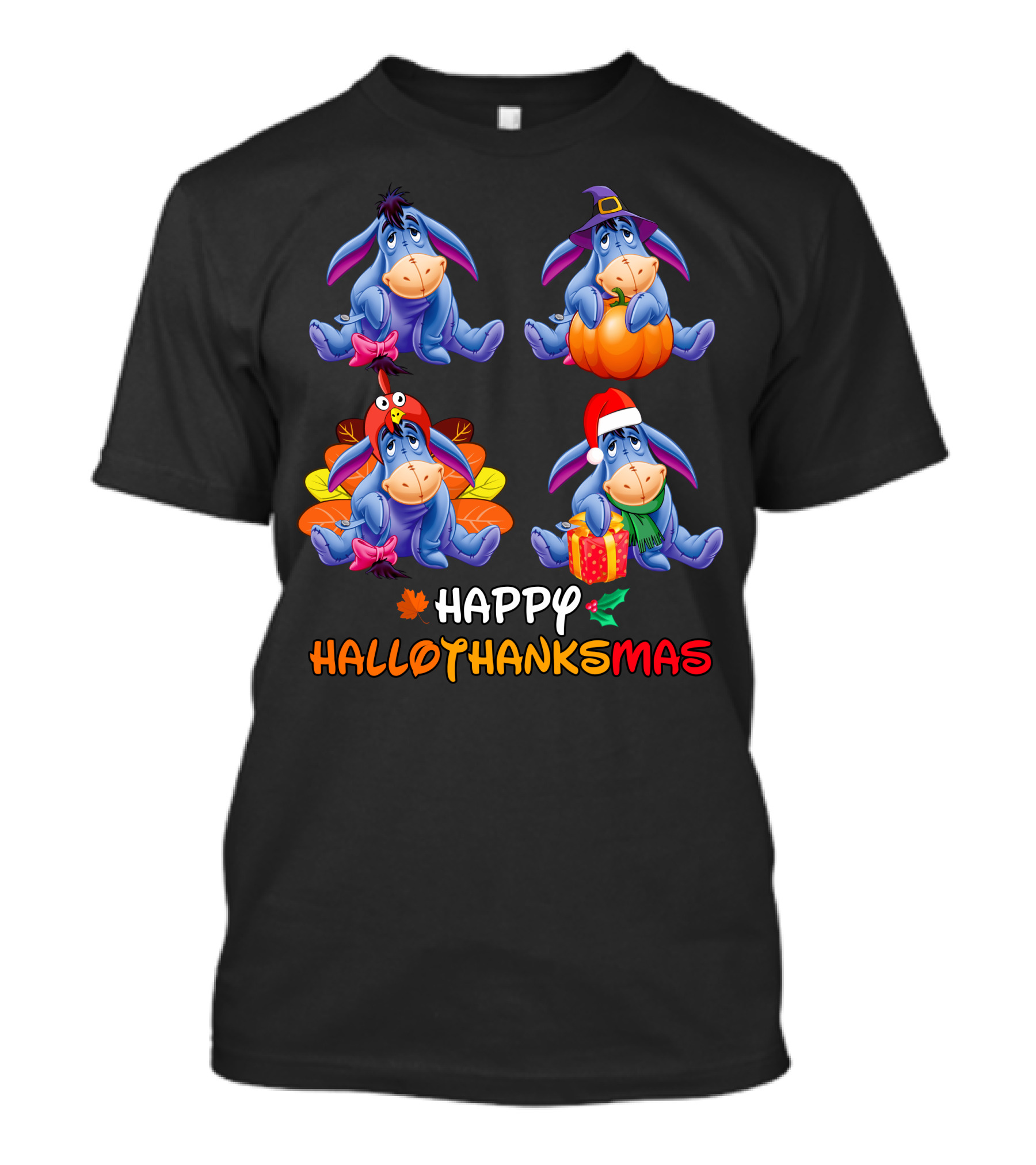 Eeyore Happy Hallothanksmas Halloween Thanksgiving Christmas T-Shirt