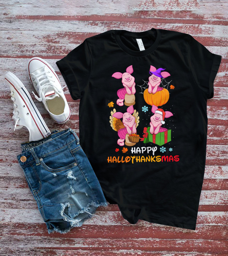 Happy Hallothanksmas Piglet Pumpkin Turkey Gift T-Shirt
