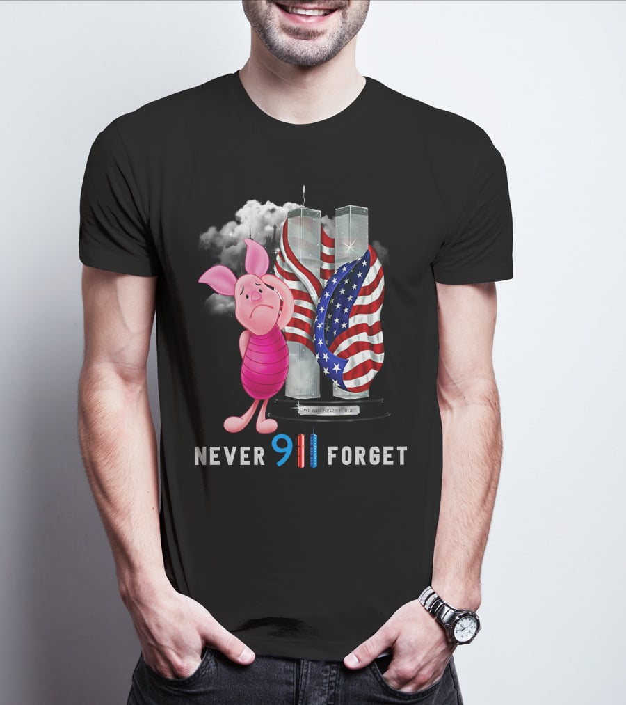 Piglet 9/11 Never Forget Twin Towers American Flag Memorial T-Shirt