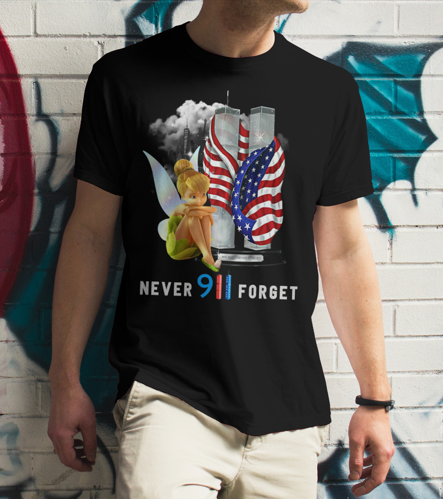Tinker Bell Never Forget 9/11 Twin Towers Flag Memorial T-Shirt