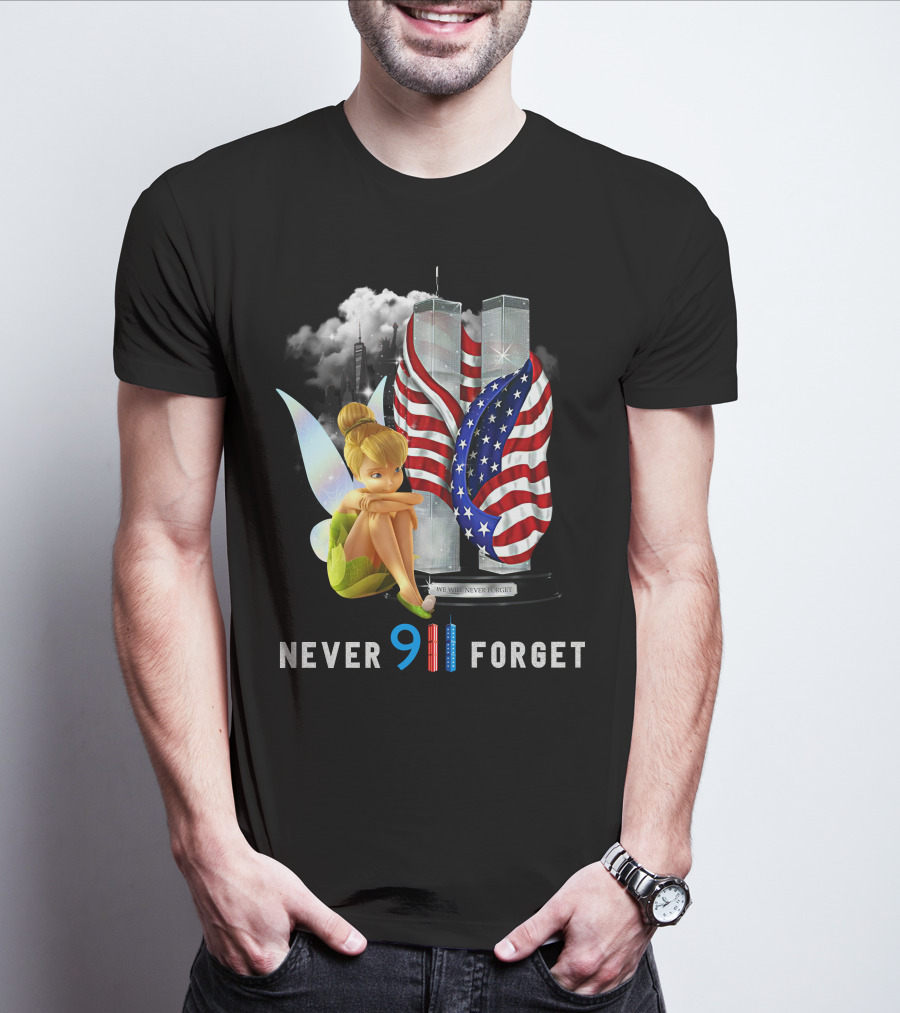 Tinker Bell Never Forget 9/11 Twin Towers Flag Memorial T-Shirt
