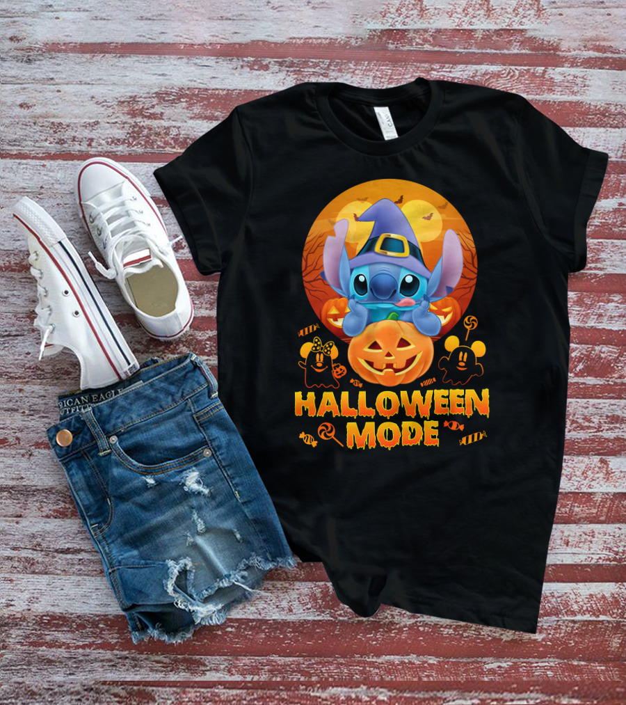 Stitch Halloween Mode Pumpkin Bats Candy T-Shirt