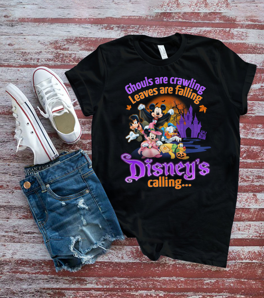 Ghouls Are Crawling Leaves Are Falling Disney's Calling Mickey Mouse And Friends Halloween Castle T-Shirt