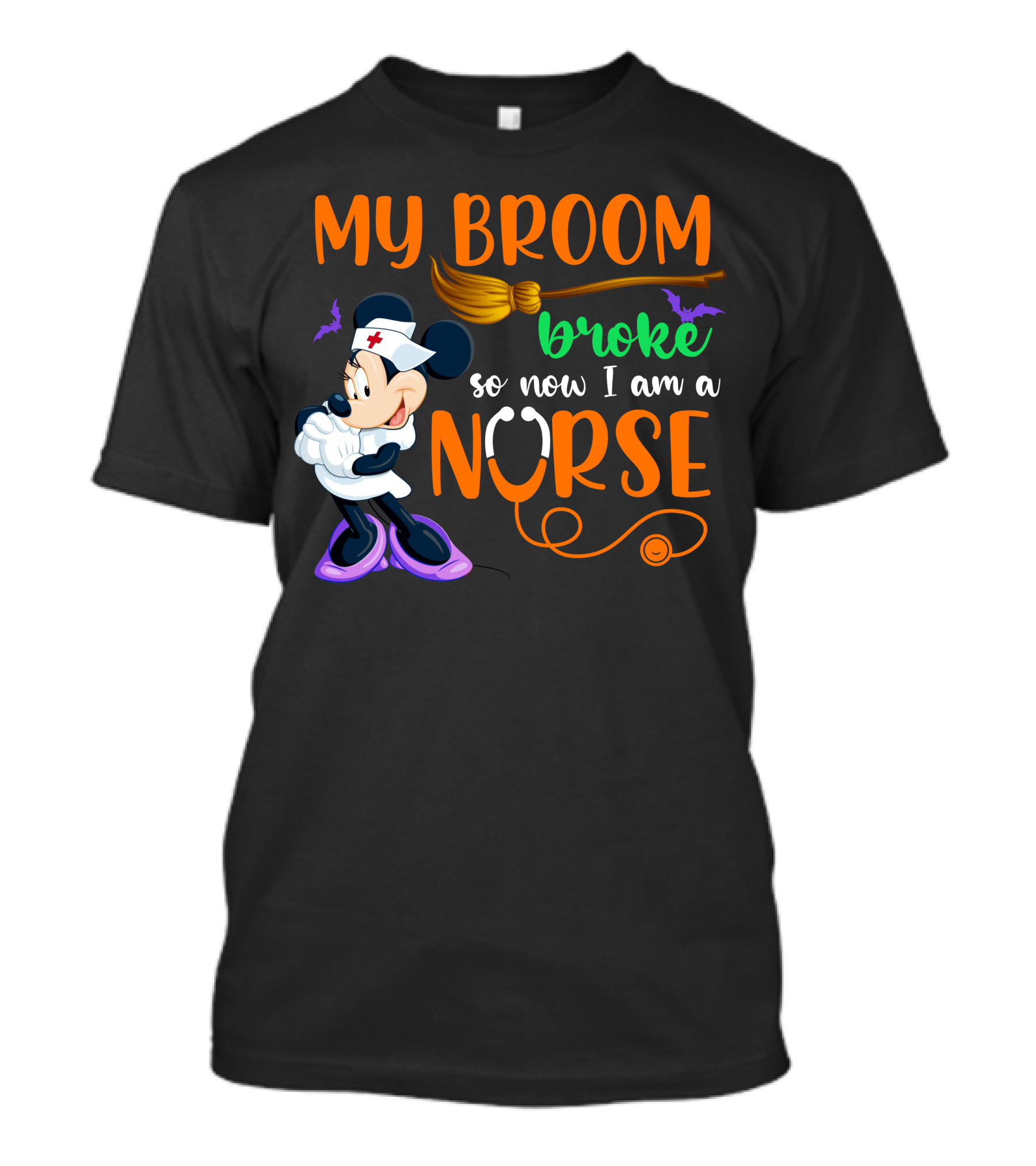 Minnie Mouse My Broom Broke So Now I Am A Nurse Halloween T-Shirt