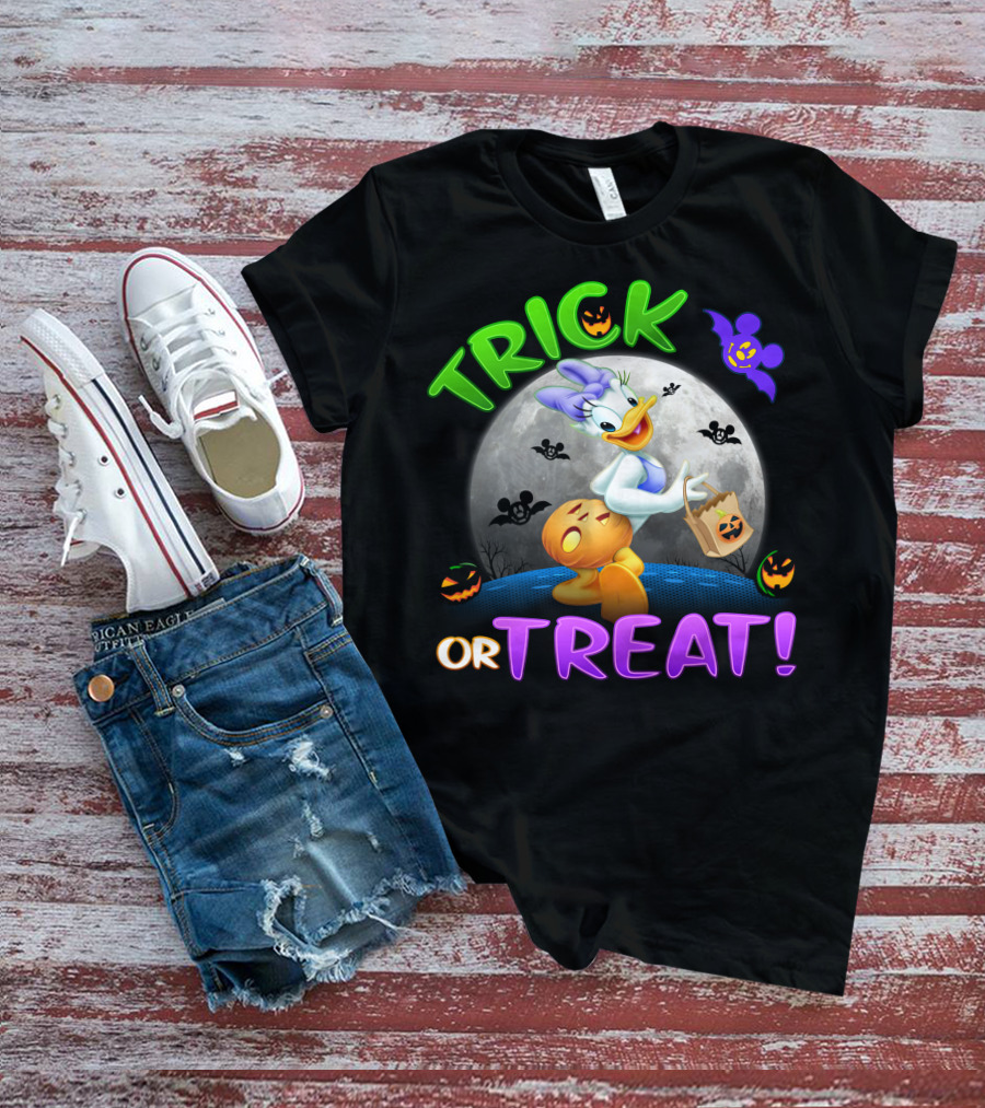 Trick Or Treat Daisy Duck Halloween Moon Mickey Bat Pumpkins T-Shirt