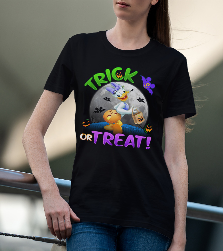 Trick Or Treat Daisy Duck Halloween Moon Mickey Bat Pumpkins T-Shirt