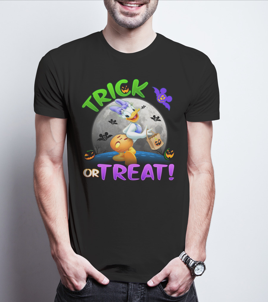 Trick Or Treat Daisy Duck Halloween Moon Mickey Bat Pumpkins T-Shirt
