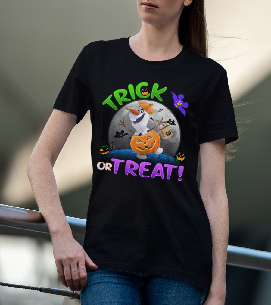 Trick Or Treat Olaf Halloween Moon Bat Mickey Ghost Pumpkin T-Shirt