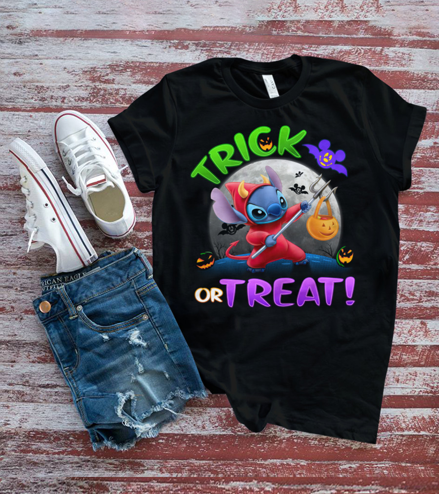 Trick Or Treat Stitch Halloween Bat Pumpkins Moon Costume T-Shirt