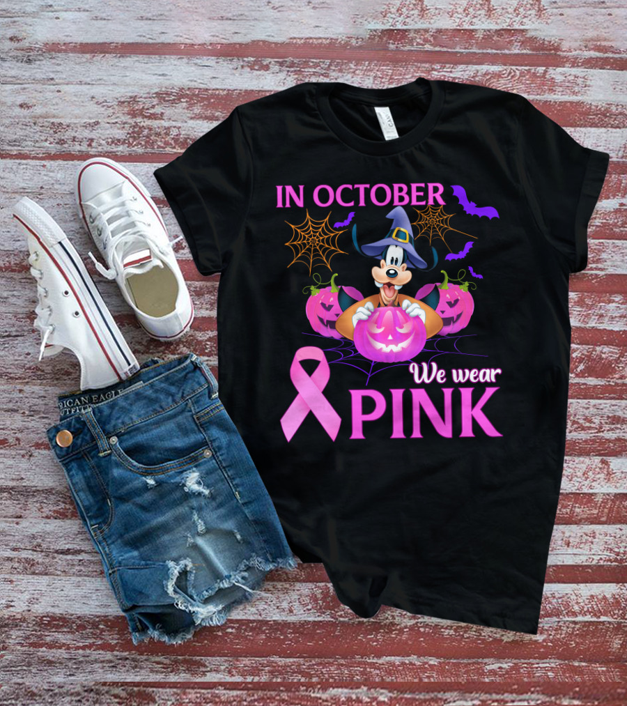 Goofy In October We Wear Pink Halloween Breast Cancer Awareness T-Shirt