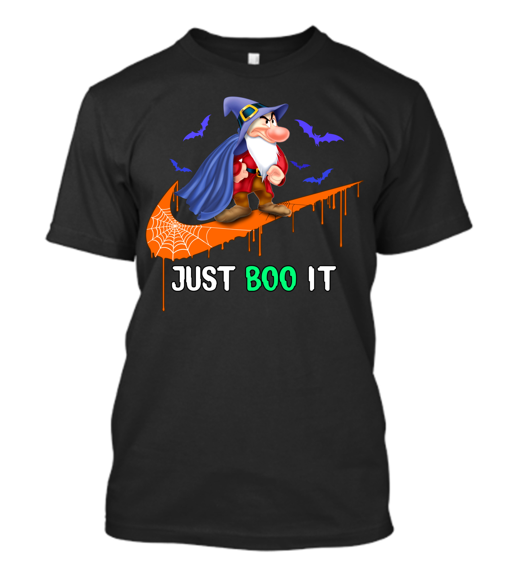 Just Boo It Witch Hat Grumpy With Purple Bats And Orange Swoosh T-Shirt