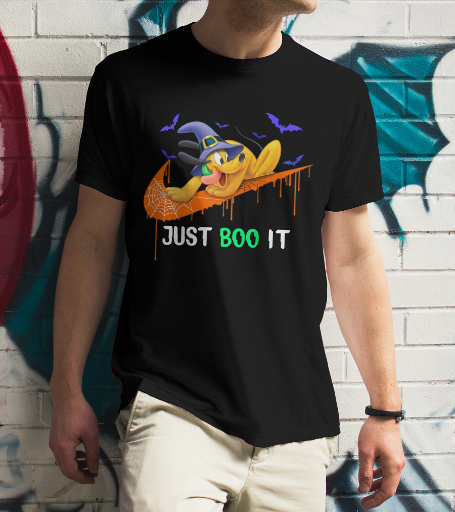 Just Boo It Halloween Pluto Witch Hat Bats Nike Swoosh T-Shirt