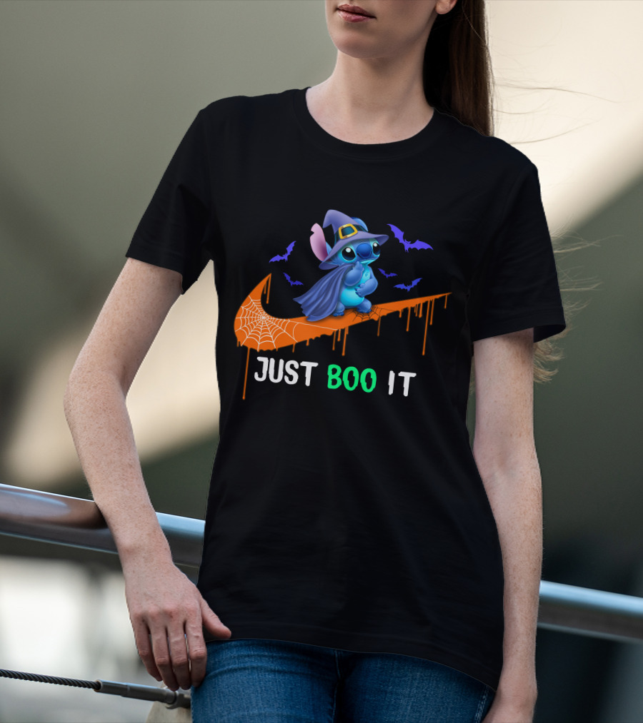 Just Boo It Halloween Stitch Witch Bat Nike Swoosh T-Shirt
