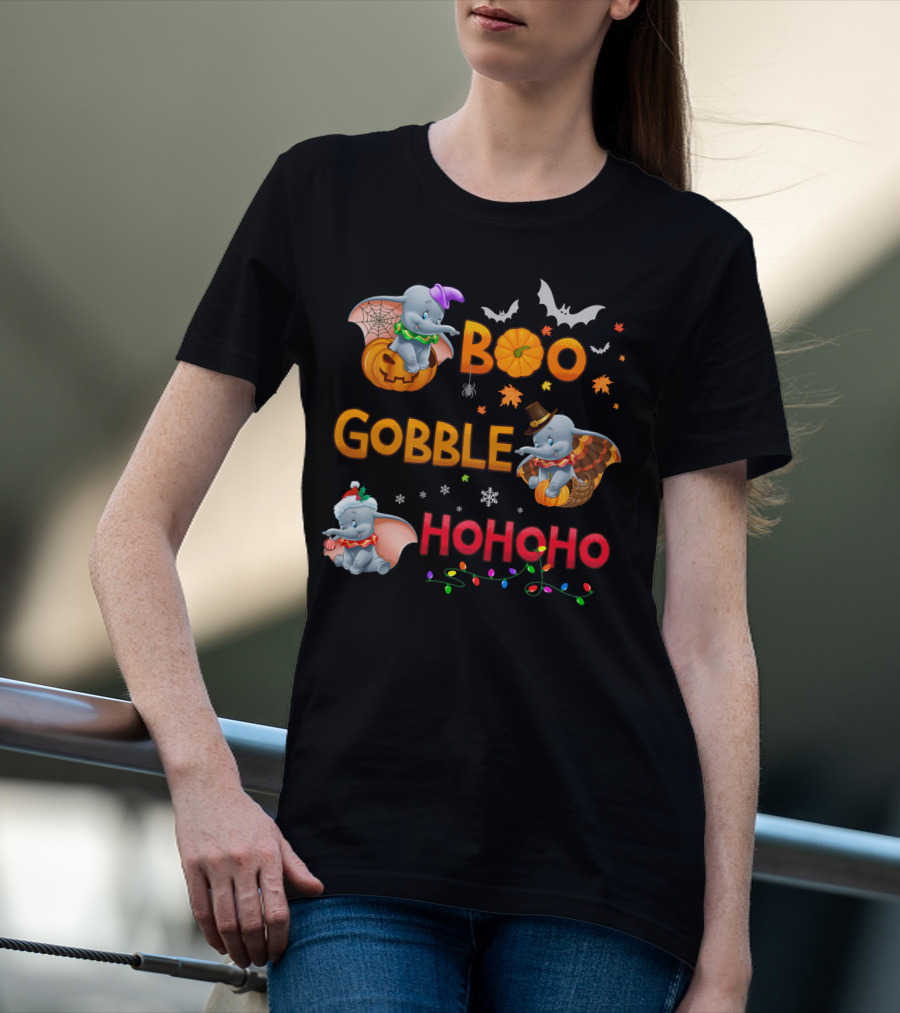 Boo Gobble Hohoho Dumbo Halloween Thanksgiving Christmas Collection T-Shirt