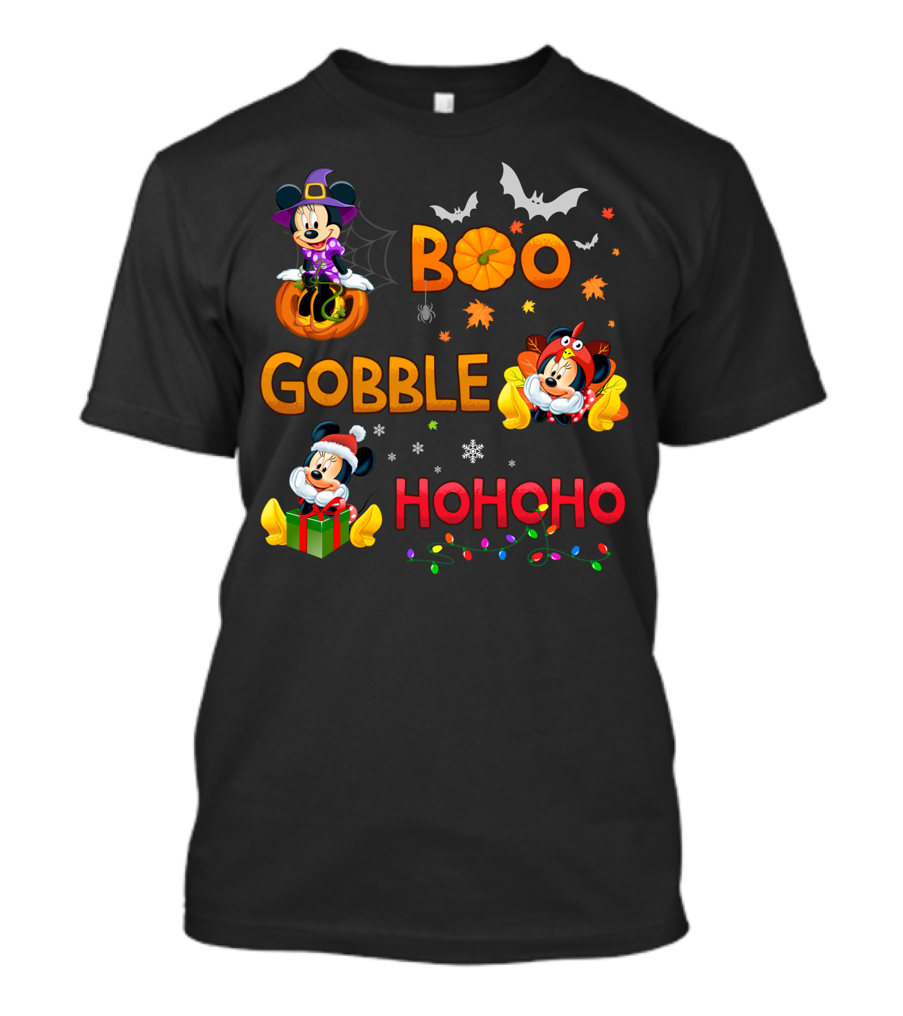 Boo Gobble Ho Ho Ho Minnie Halloween Thanksgiving Christmas T-Shirt