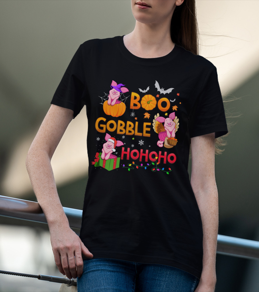 Piglet Boo Gobble Ho Ho Ho Holiday Seasons T-Shirt