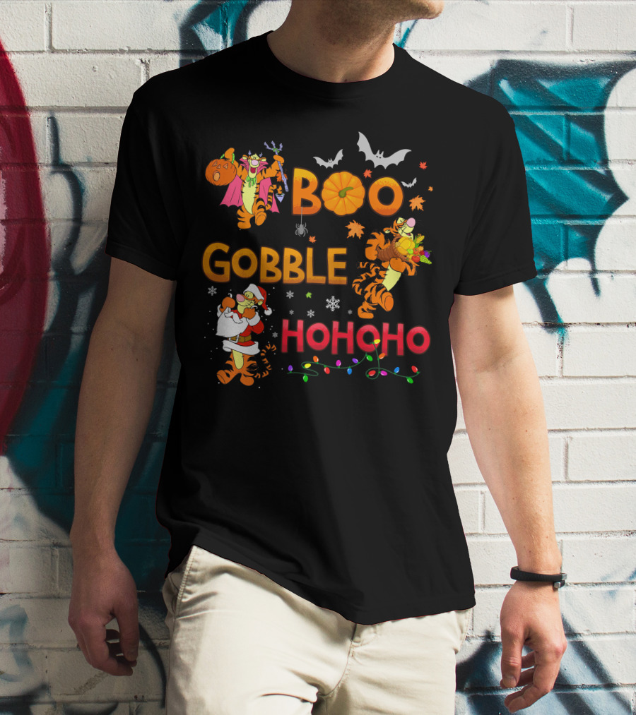 Tigger Boo Gobble Ho Ho Ho Halloween Thanksgiving Christmas Fun T-Shirt