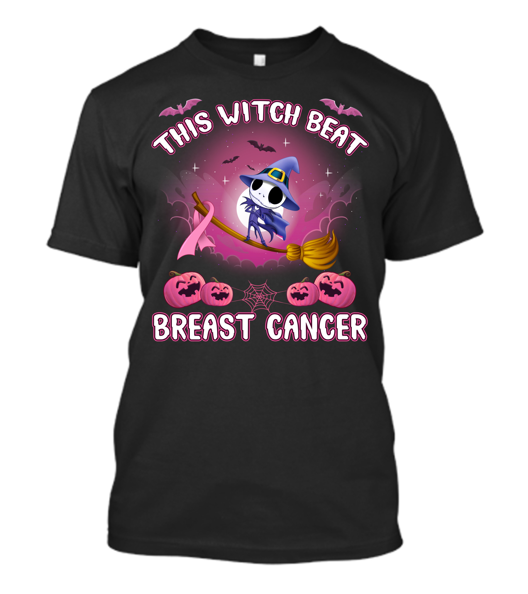 This Witch Beat Breast Cancer Halloween Pink Ribbon Jack-O-Lanterns T-Shirt