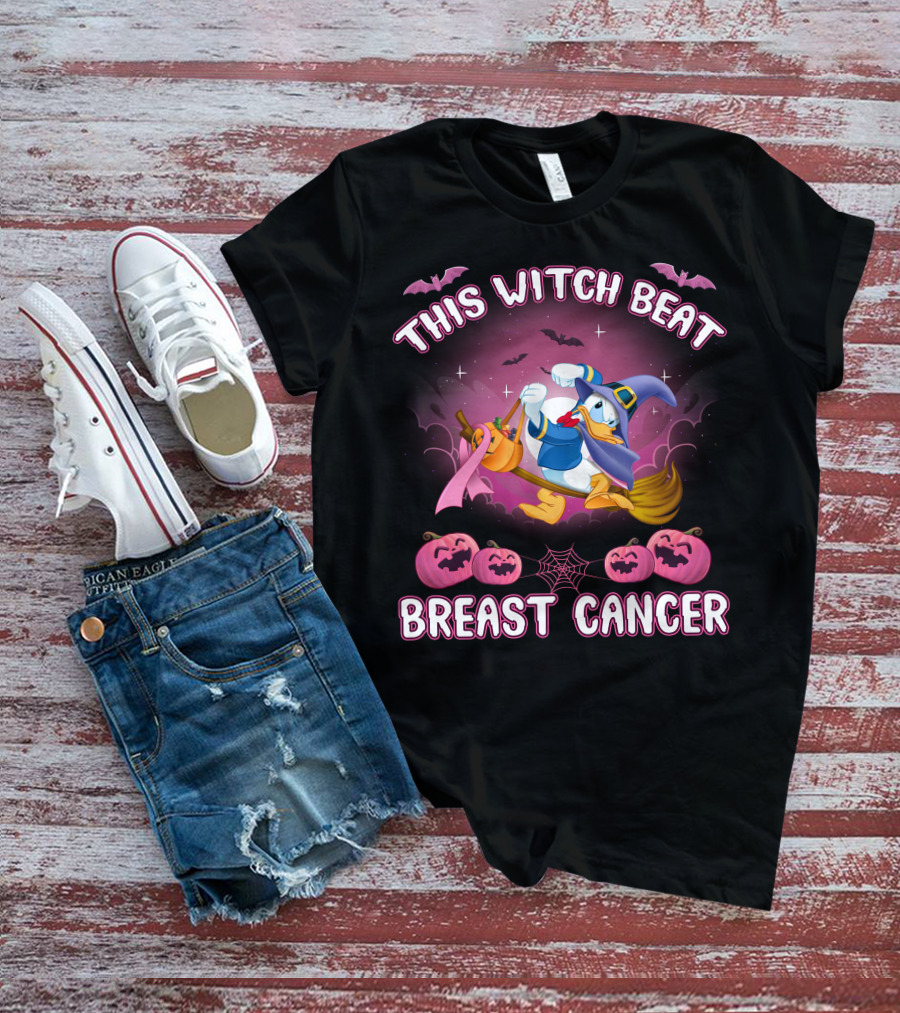 This Witch Beat Breast Cancer Donald Duck Halloween Pink Ribbon T-Shirt