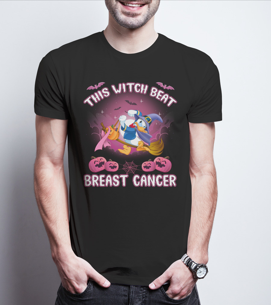 This Witch Beat Breast Cancer Donald Duck Halloween Pink Ribbon T-Shirt