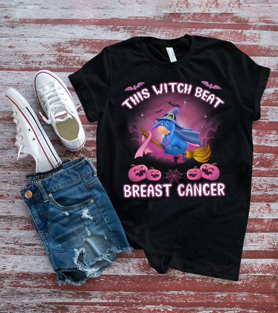 This Witch Beat Breast Cancer Eeyore Broomstick Pumpkins Bat T-Shirt