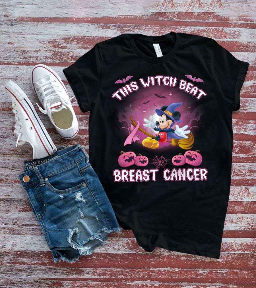 This Witch Beat Breast Cancer Mickey Halloween Pink Ribbon T-Shirt