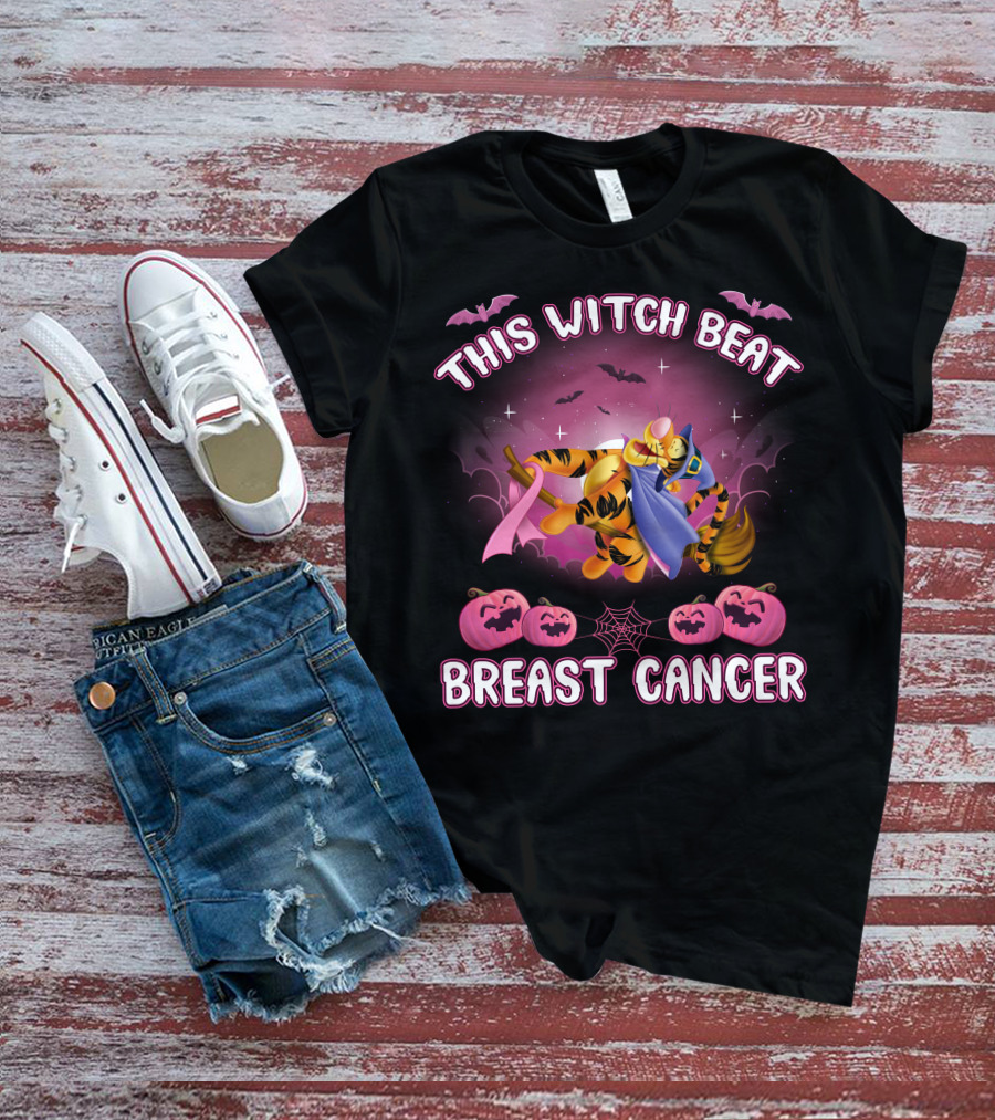 This Witch Beat Breast Cancer Tigger Pink Ribbon Halloween T-Shirt