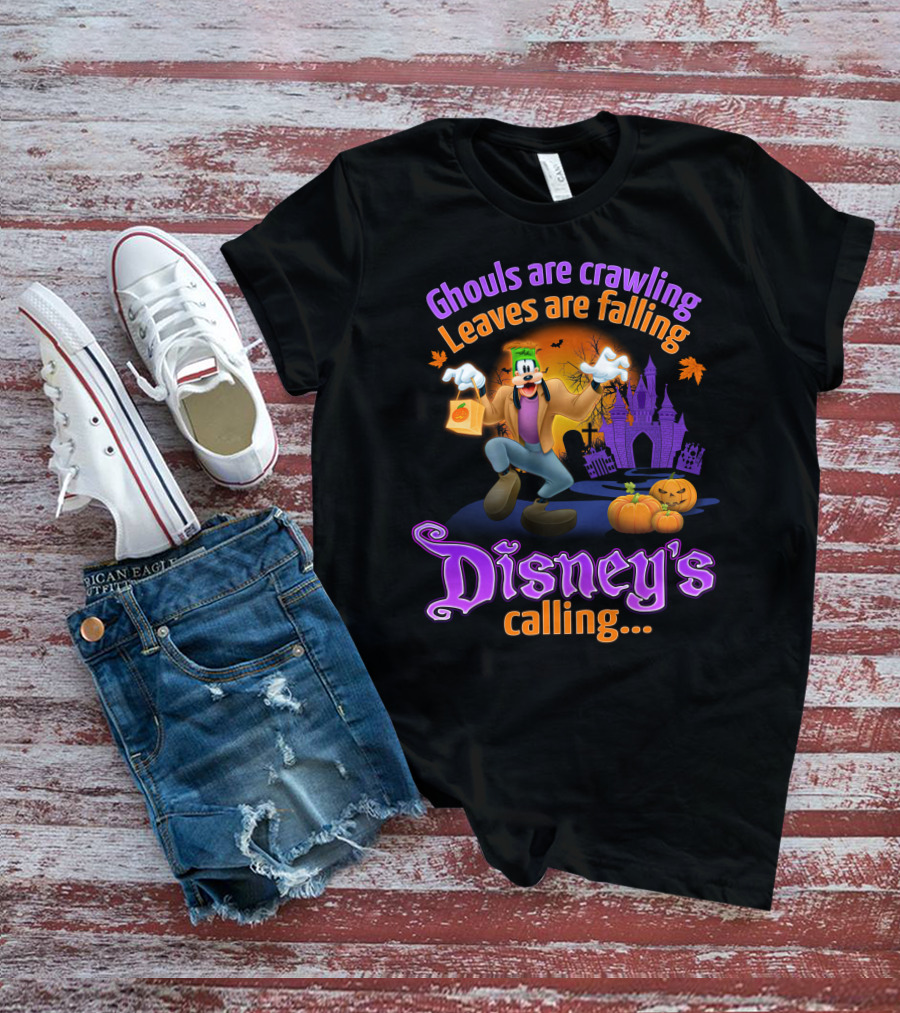 Ghouls Are Crawling Leaves Are Falling Disney's Calling Goofy Halloween Theme T-Shirt