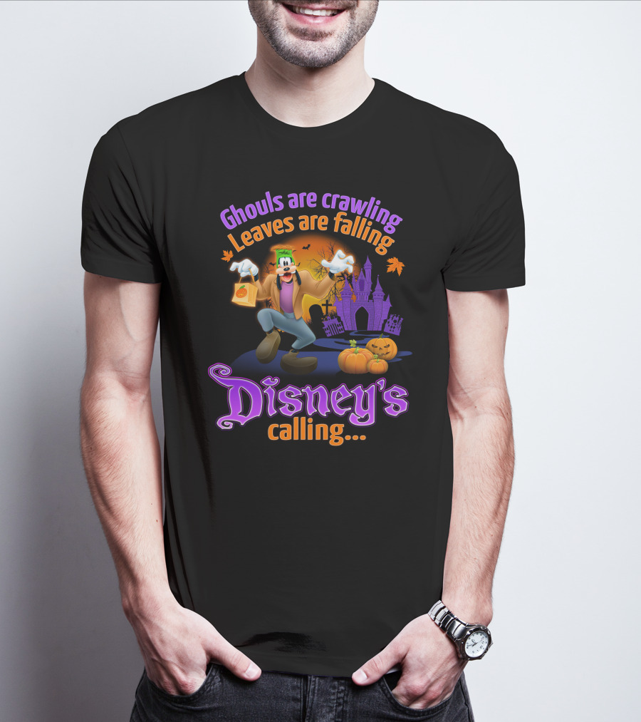 Ghouls Are Crawling Leaves Are Falling Disney's Calling Goofy Halloween Theme T-Shirt