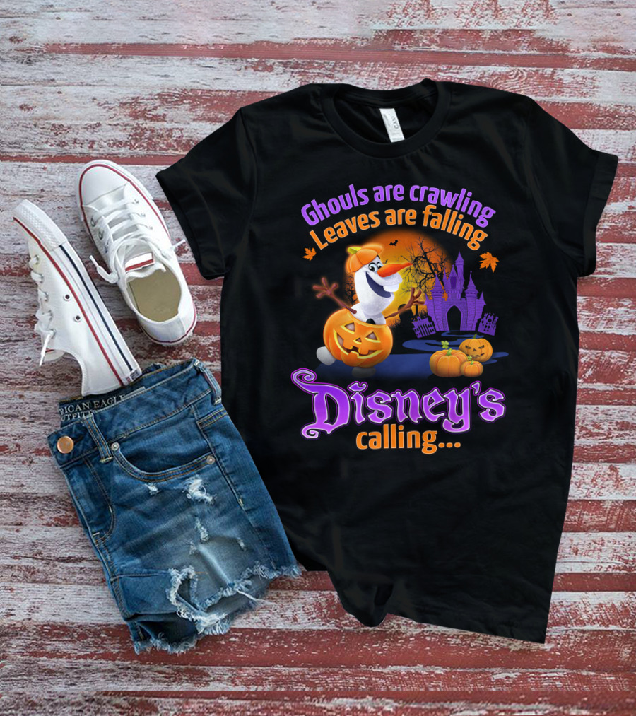 Ghouls Are Crawling Leaves Are Falling Disney's Calling Olaf Pumpkin Castle T-Shirt
