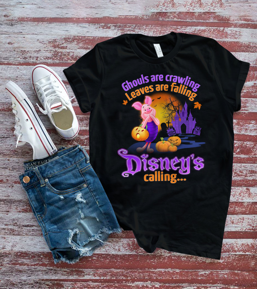 Ghouls Are Crawling Leaves Are Falling Disney's Calling Piglet Halloween Scene T-Shirt