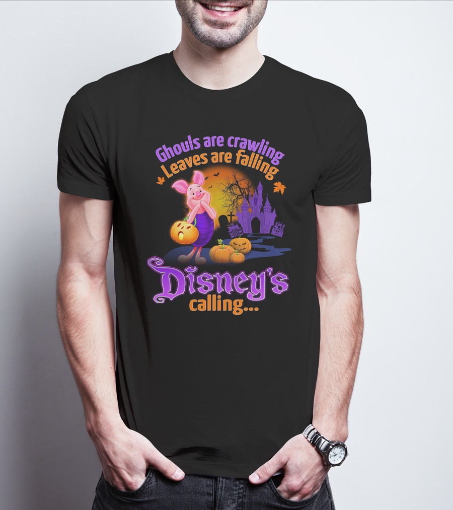 Ghouls Are Crawling Leaves Are Falling Disney's Calling Piglet Halloween Scene T-Shirt