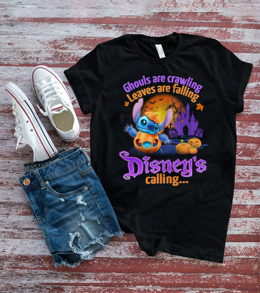 Ghouls Are Crawling Leaves Are Falling Disney's Calling Stitch Halloween Theme T-Shirt