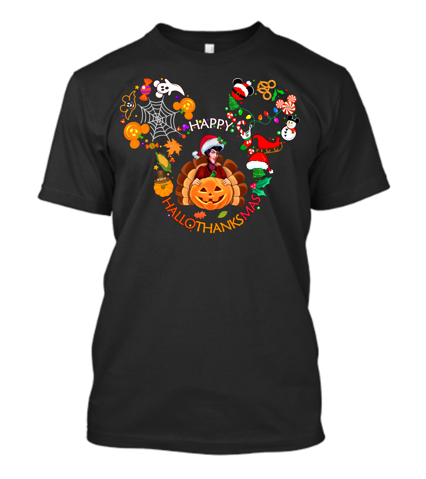 Happy Hallothanksmas Lasdy Tremaine Pumpkin Santa Halloween Christmas Snowman T-Shirt