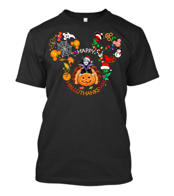 Happy Hallothanksmas Maleficent Halloween Thanksgiving Christmas Magic T-Shirt
