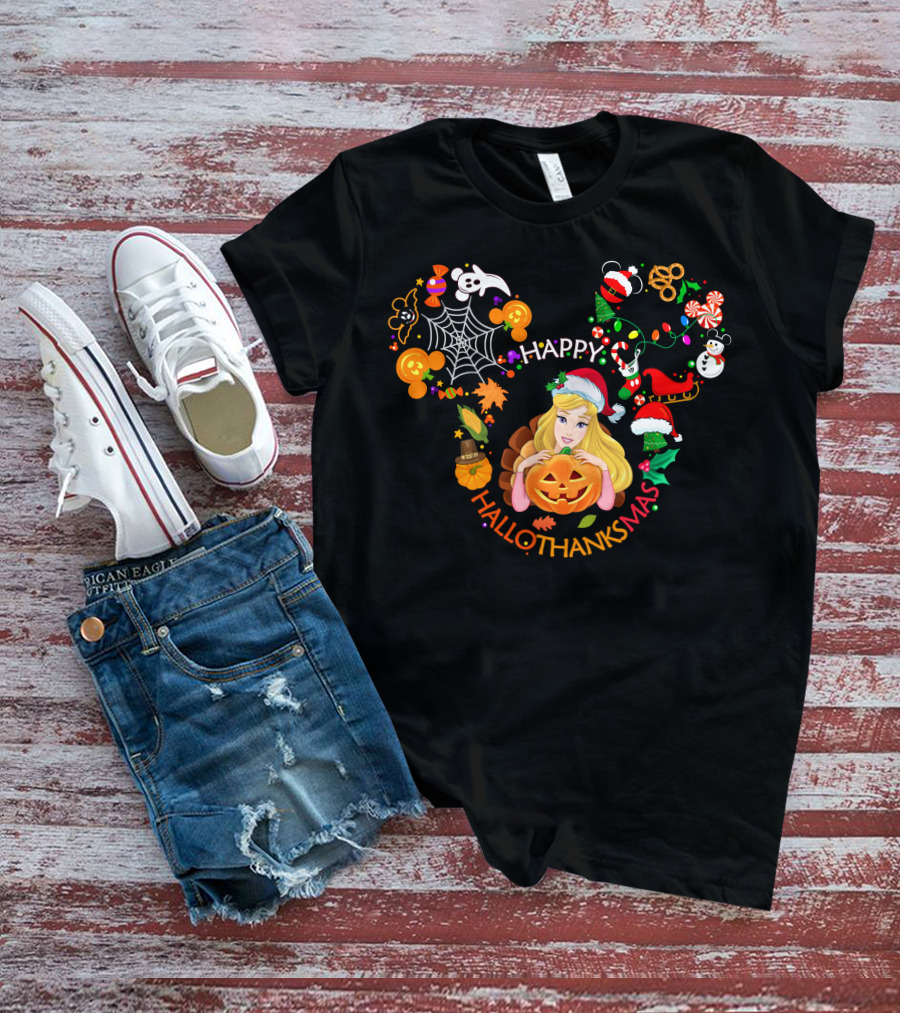 Happy Hallothanksmas Aurora Disney Holiday Crossover T-Shirt