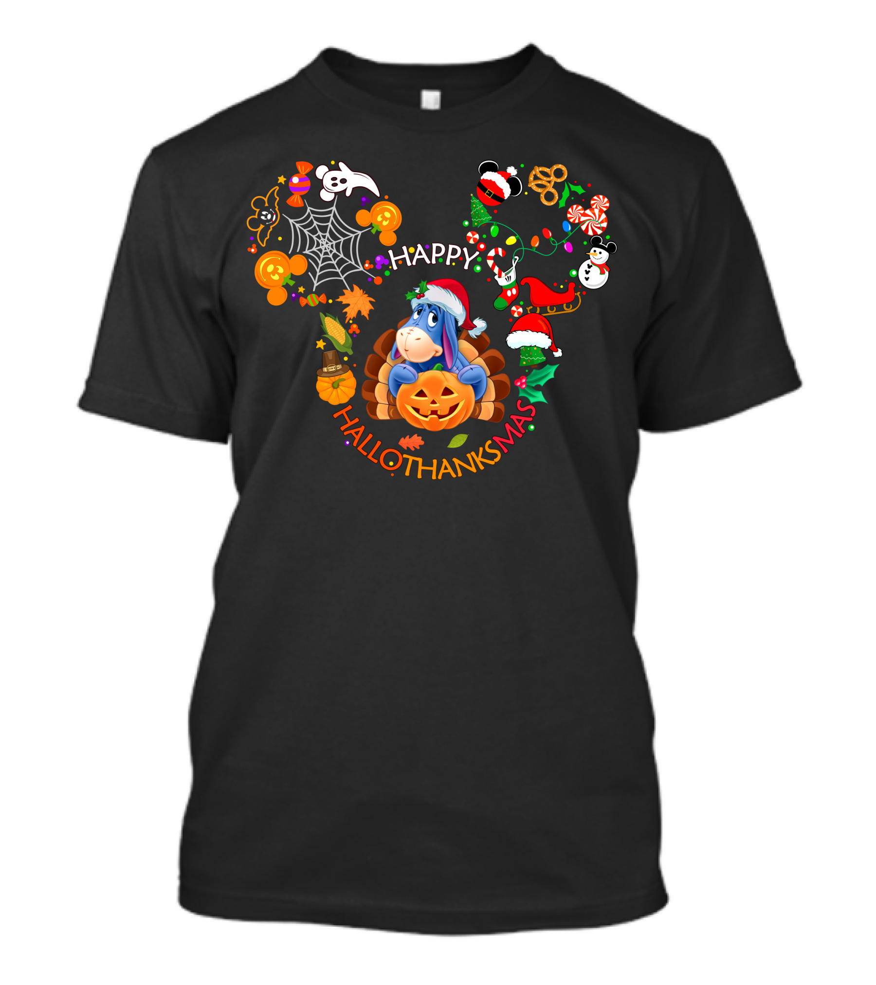 Eeyore Happy Hallothanksmas Pumpkin Holiday Festive T-Shirt