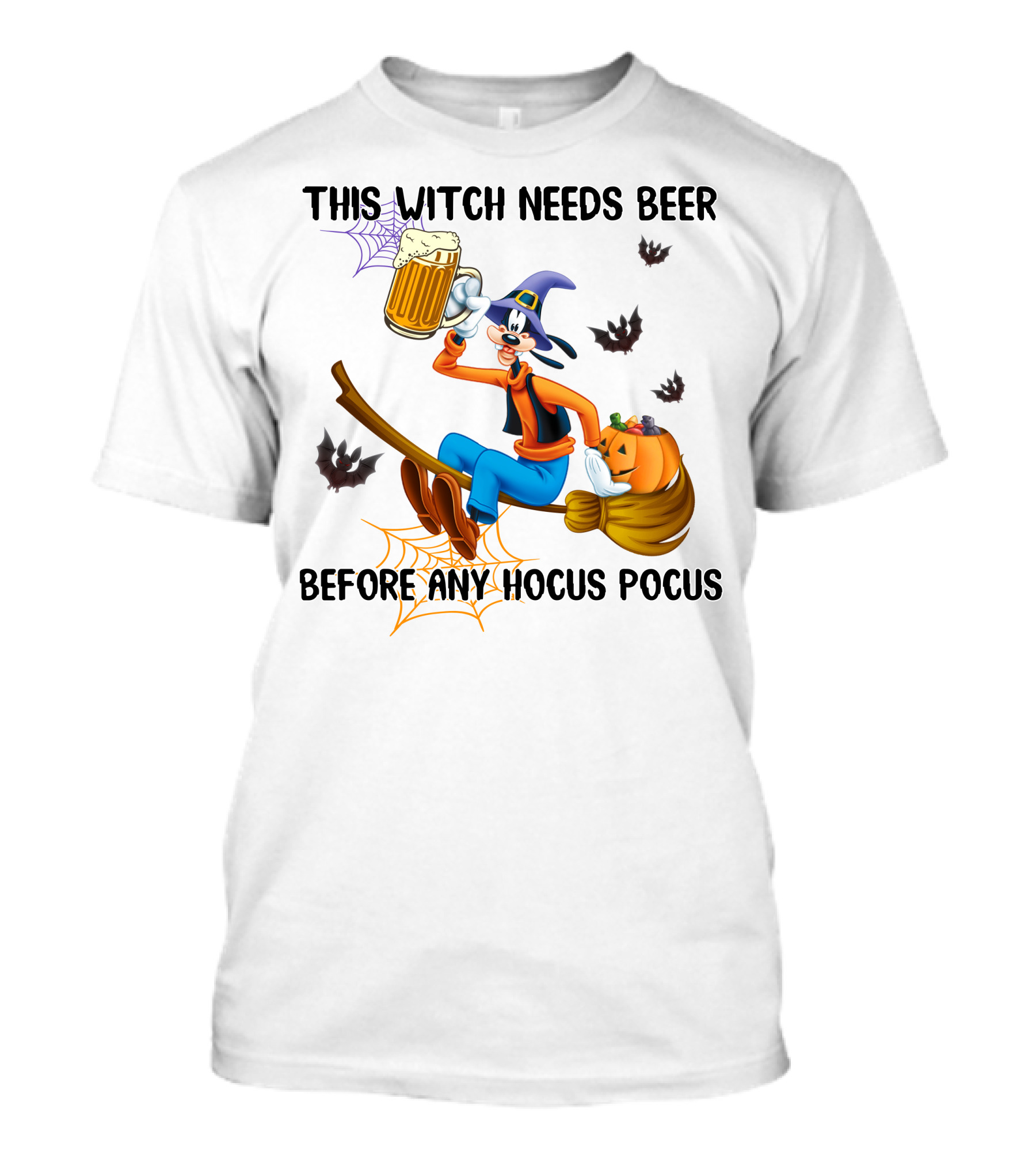 This Witch Needs Beer Before Any Hocus Pocus Goofy Broomstick Pumpkin Halloween T-Shirt