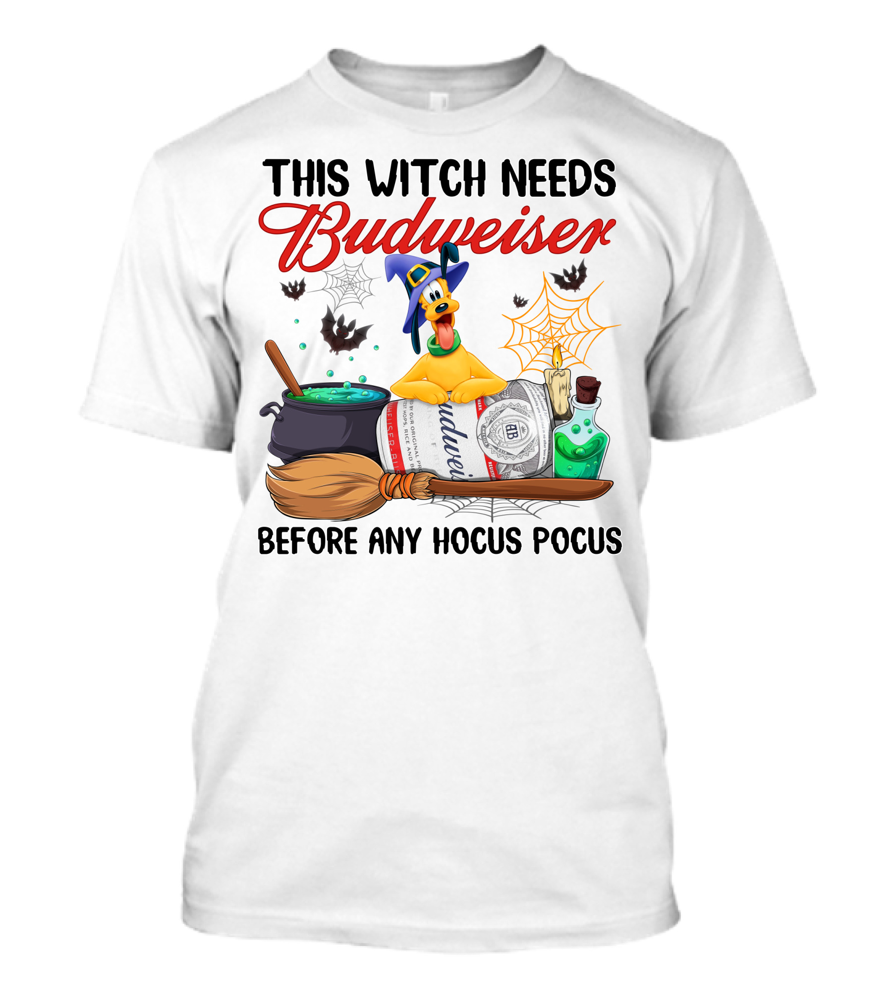 This Witch Needs Budweiser Before Any Hocus Pocus Pluto Halloween T-Shirt