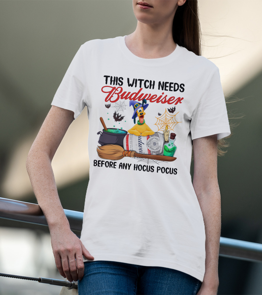 This Witch Needs Budweiser Before Any Hocus Pocus Pluto Halloween T-Shirt