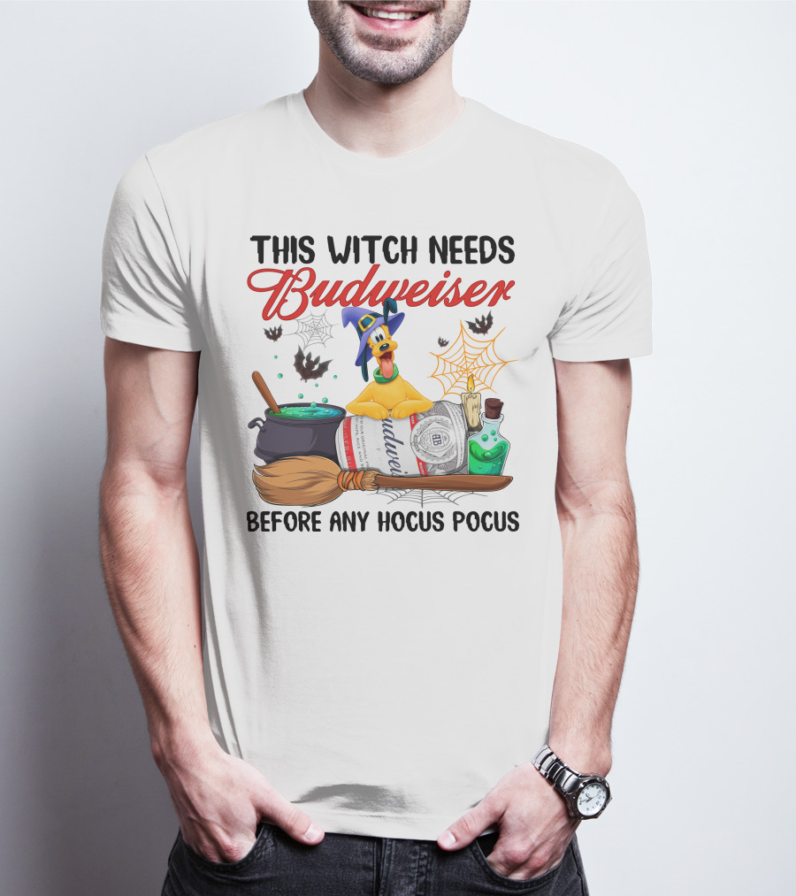 This Witch Needs Budweiser Before Any Hocus Pocus Pluto Halloween T-Shirt