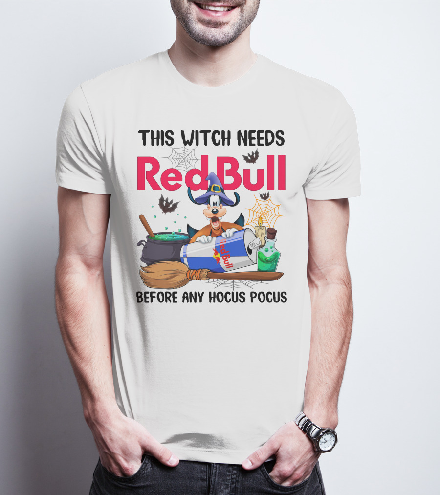 This Witch Needs Red Bull Before Any Hocus Pocus Goofy Halloween Theme T-Shirt