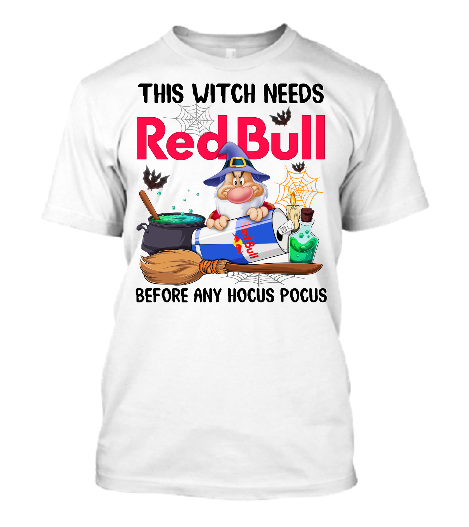 This Witch Needs Red Bull Before Any Hocus Pocus Grumpy Wizard And Bats Scene T-Shirt