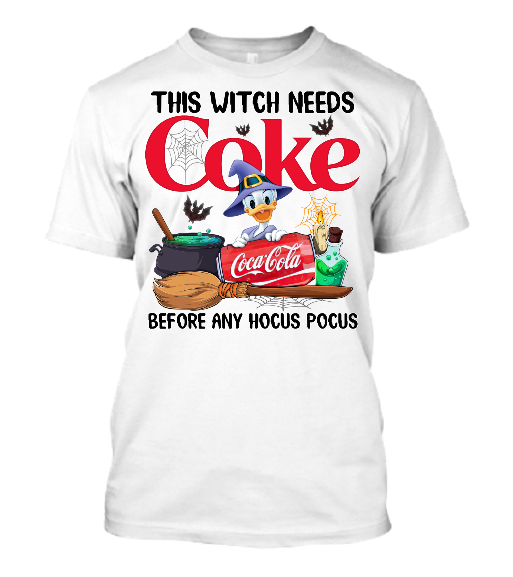This Witch Needs Coke Before Any Hocus Pocus Coca-Cola Witch Hat Broomstick Cauldron T-Shirt