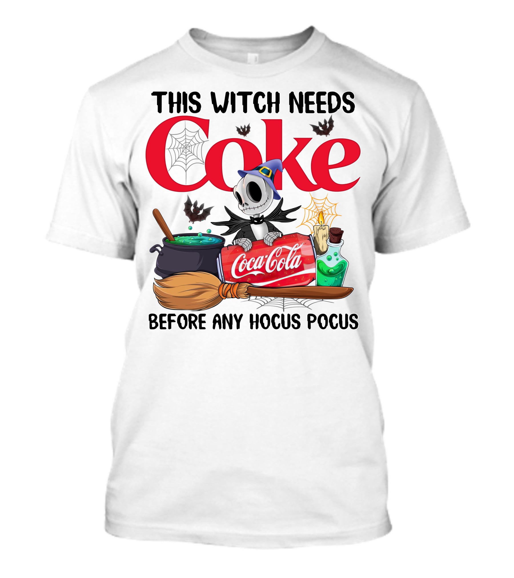 This Witch Needs Coke Before Any Hocus Pocus Jack Skellington Coca-Cola Halloween T-Shirt